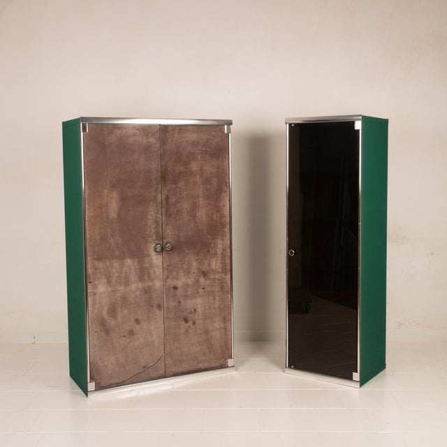 1970s Guido Faleschini Astro Smoked Glass and Suede Cabinets for i4 Mariani, 1979, Set of 2 For Sale - Image 5 of 18