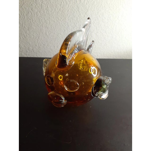 1980s 1980s Canary Yellow Hand Blown Puffer Fish Sculpture For Sale - Image 5 of 10