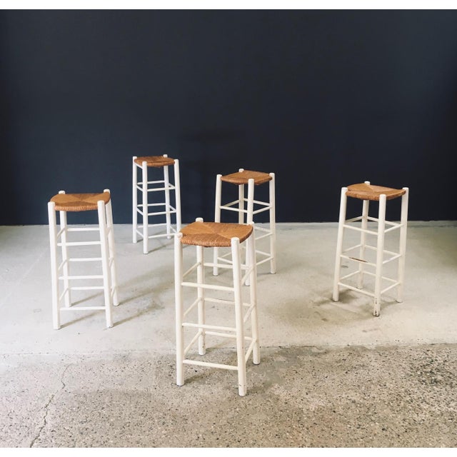 Tan Rustic Handcrafted High Stools, France, 1940s, Set of 5 For Sale - Image 8 of 18