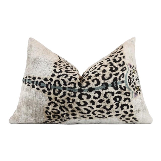 Luxury Leopard Print Silk Velvet Throw Pillow 16x24 – Handmade Animal Motif Lumbar Cushion For Sale