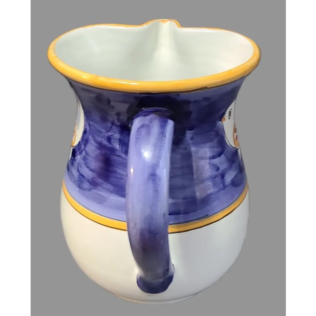 Late 20th Century Vintage Italian Hand Painted With Bird & Leaf Motif Terracotta Pitcher Jug Vase\ For Sale - Image 4 of 7