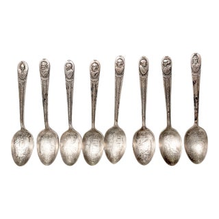 Vintage 1960s Collectible Wm Rogers Silver Plated Presidential Commemorative Spoons - Set of 8 For Sale