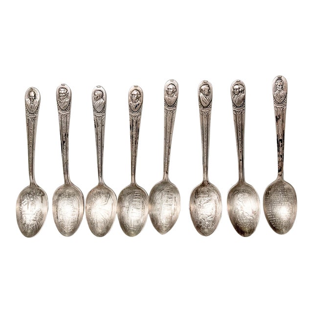 Vintage 1960s Collectible Wm Rogers Silver Plated Presidential Commemorative Spoons - Set of 8 For Sale