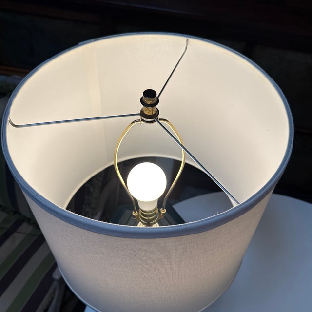 Navy Impasto Table Lamp With Hand Sculpted Floral Relief, Vintage For Sale - Image 10 of 12