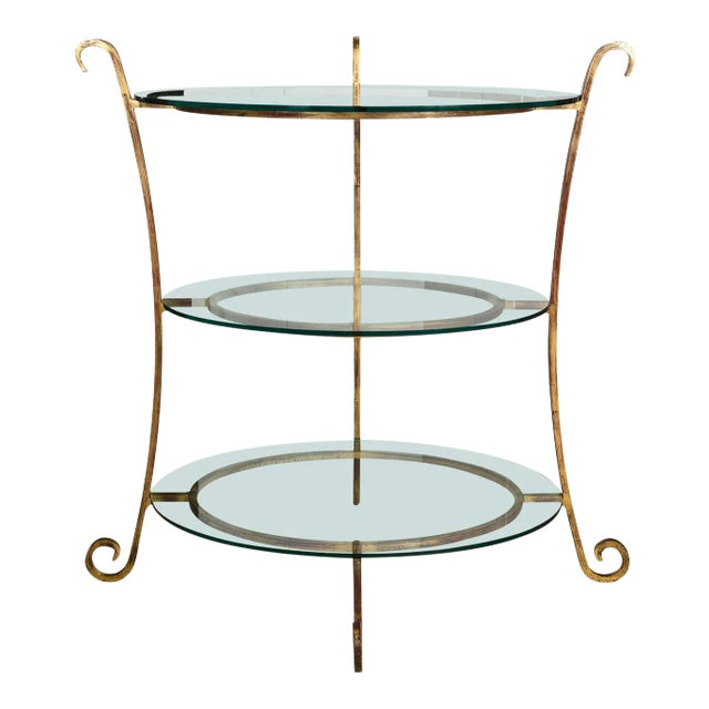 Three-Tier Glass & Gilt Metal Etagere Server/Stand For Sale
