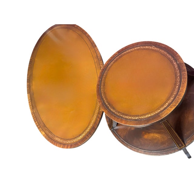 1940s Maitland-Smith British Colonial Style Mahogany & Tooled Leather Table Set, a Complete Set of 3 For Sale - Image 5 of 13