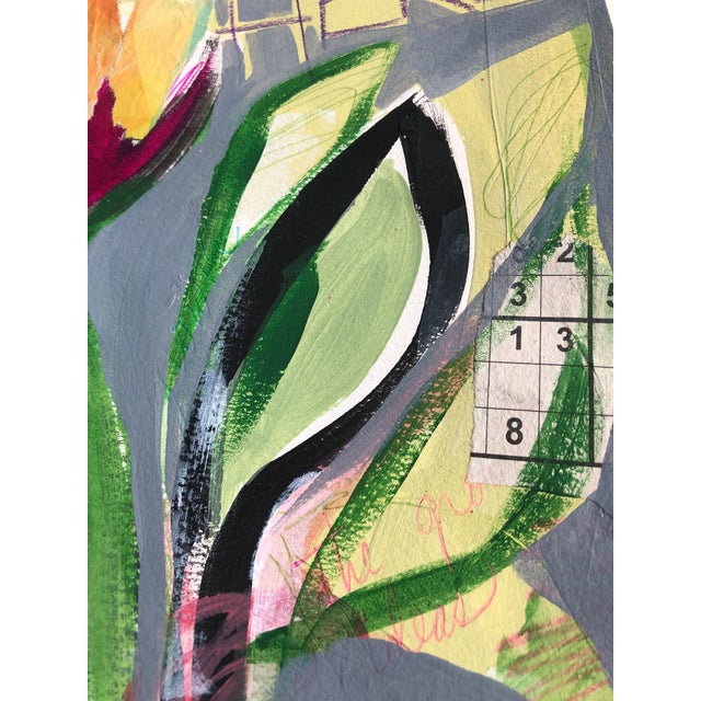 2020s CL Auker Original Artwork “Flower in Collage” Mixed Media on Watercolor Paper For Sale - Image 5 of 6