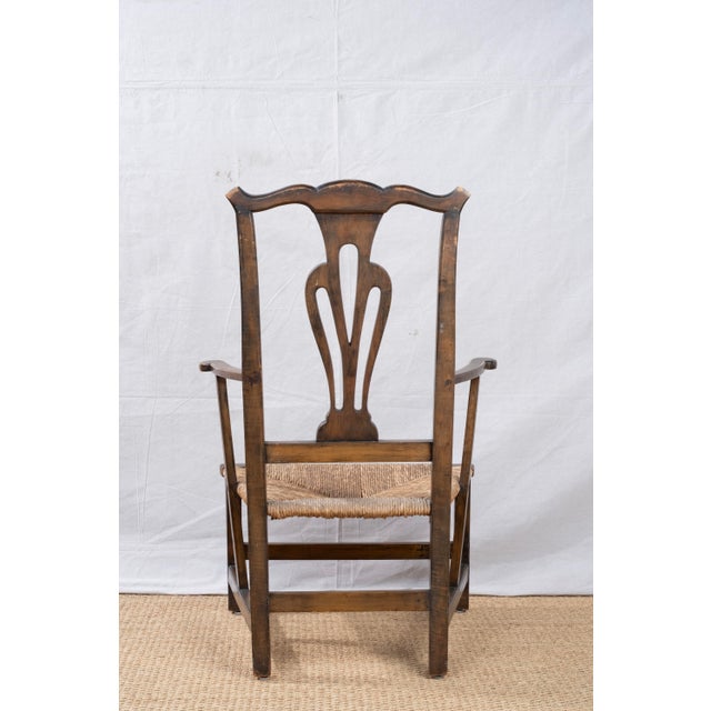 Antique Country Chippendale Rush Seat Armchair For Sale - Image 4 of 10