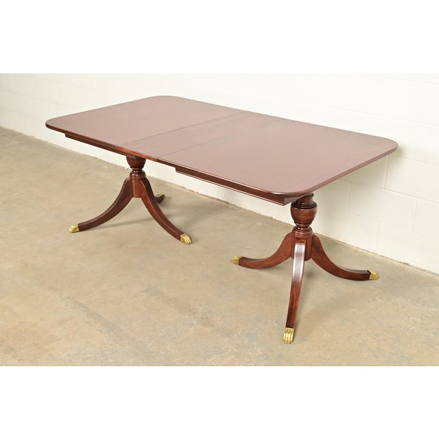 Brown Baker Furniture Style Georgian Mahogany Double Pedestal Extension Dining Table, Newly Refinished For Sale - Image 8 of 18