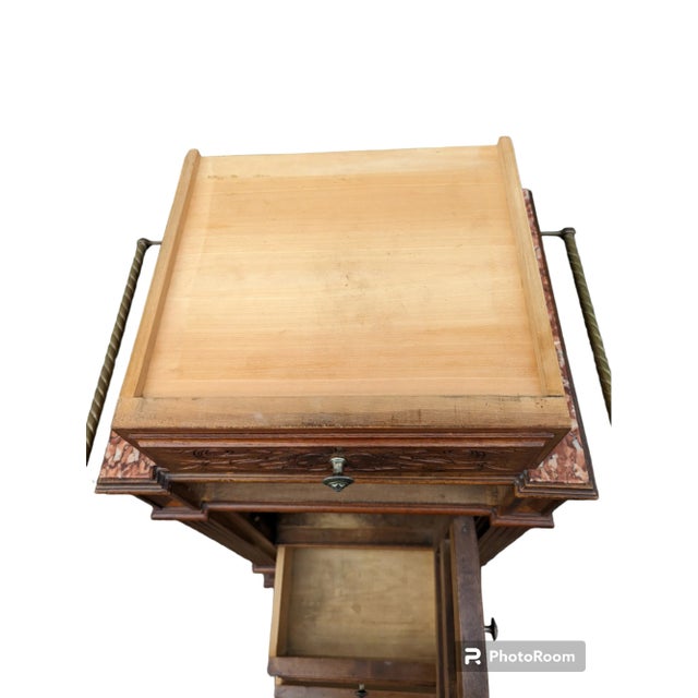 Antique Late 19th Century Marble Top Tall Linen Cabinet Nightstand For Sale - Image 9 of 13