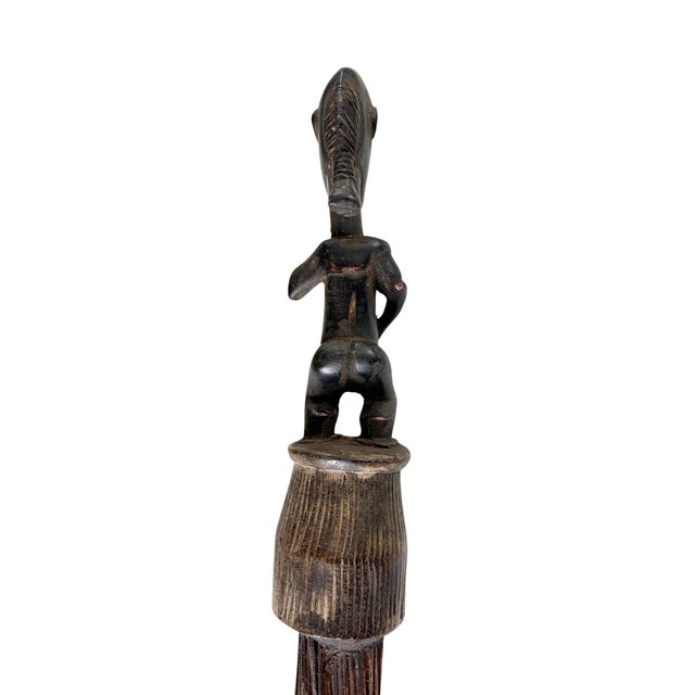 1980s Vintage African Baule Wall Hanging Broom With Standing Figure 28" H For Sale - Image 5 of 9