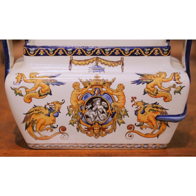 19th Century French Gien Faience Renaissance Revival Garniture Set, 3 Pieces For Sale In Dallas - Image 6 of 17