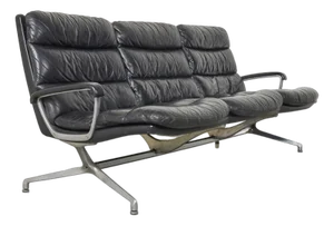 Vintage Black Leather Gamma Sofa by Paul Tuttle for Strässle, Switzerland, 1960s