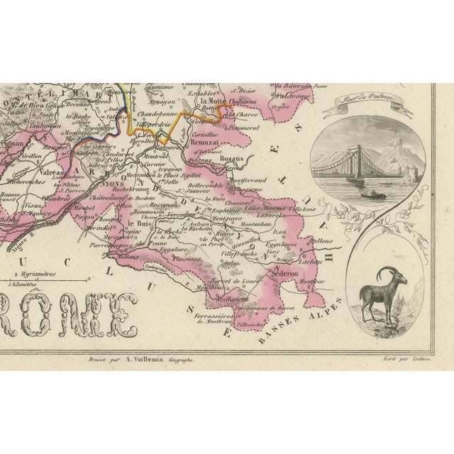 Map of Drôme France with Valence and Rhône Valley Wine Region, 1800s For Sale - Image 5 of 10