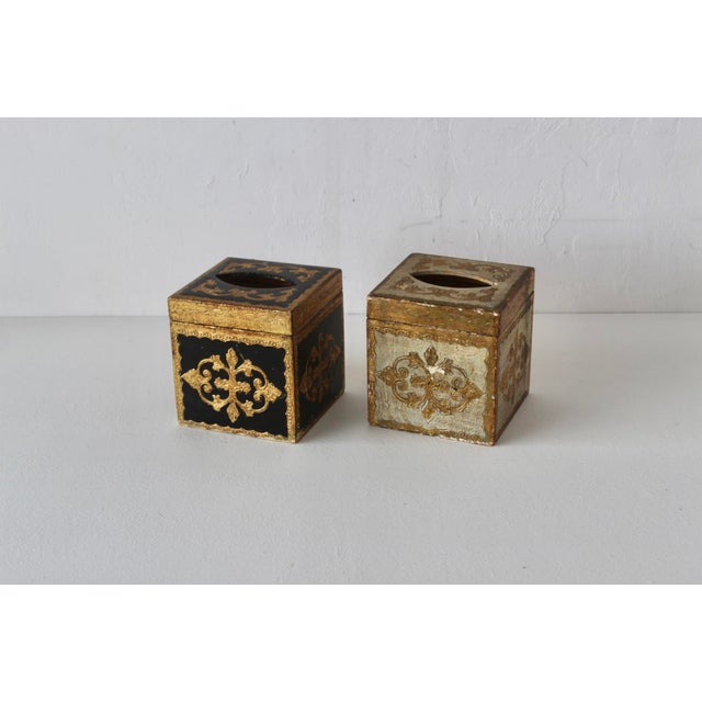 Vintage Hand-Made Italian Florentine Tissue Box Cover Gold White Black Mid-Century- A Pair For Sale - Image 11 of 11
