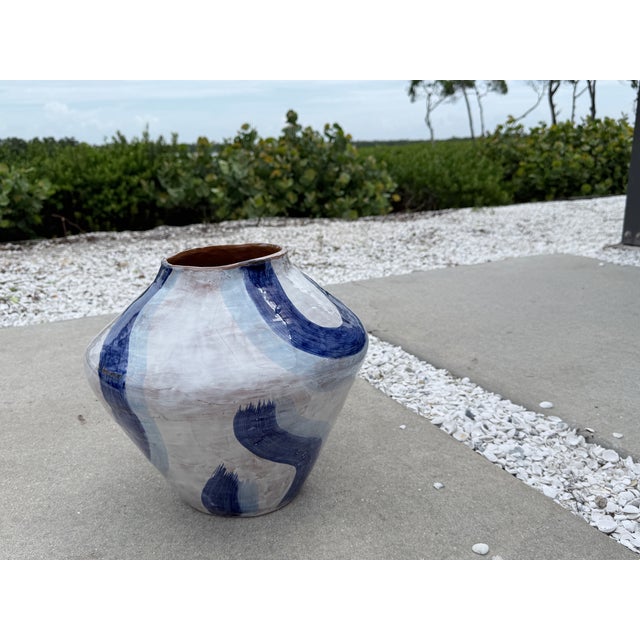 Blue Blue Brushstroke Italian Ceramic Vessel For Sale - Image 8 of 8