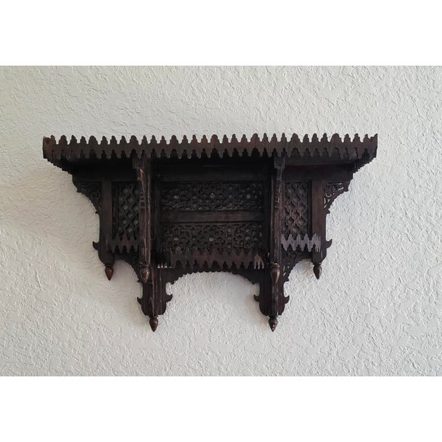 Handmade Moroccan Carved Wall Shelf, Brown For Sale - Image 10 of 10