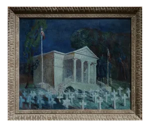 Abraham Hankins (1904-1963) Impressionist Moonlight Over the Chapel Painting, Framed