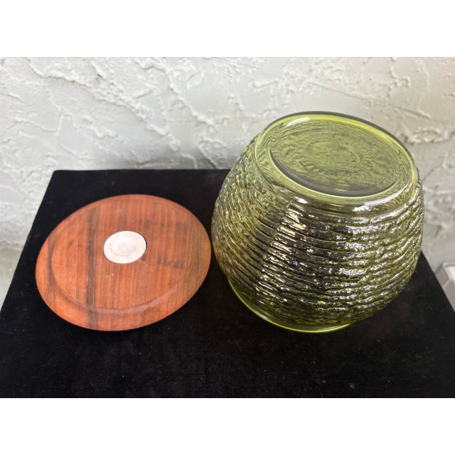 Vintage Fairfax Smoking Set With Green Textured Glass Tobacco Jar and Wooden Pipe Rack, Mid-Century Modern For Sale - Image 11 of 12