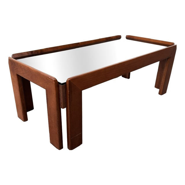 Vintage Italian Coffee Table in Wood with Smoked Glass Top, 1970s For Sale