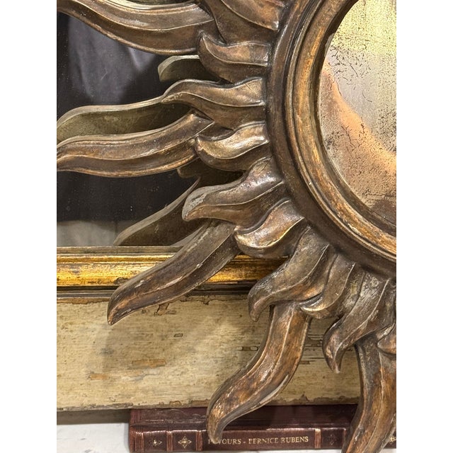 1940s 1940s Pair of Italian Silver Wood Sunburst Mirrors For Sale - Image 5 of 6