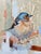 Bird 2 by Ryan Morse | Oil on antiqued panel Painting of a colorful bird on a textured background For Sale