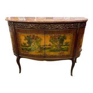 Louis XV Style French Painted Gilt Metal Mounted Vernis Martin Marble Top Bar Cabinet. Made in Spain For Sale