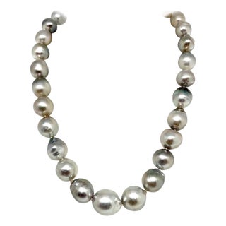 Hanadama Tahitian Pearl Necklace Women 14k Gold Certified For Sale