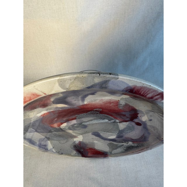 Ceramic Organic Modern Studio Art Pottery Decorative Plate, Lavender, Smoky Gray, Burgundy Red For Sale - Image 7 of 10
