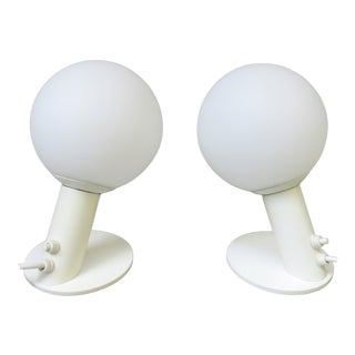 Small Space Age Table Lights in White, 1970s, Set of 2 For Sale
