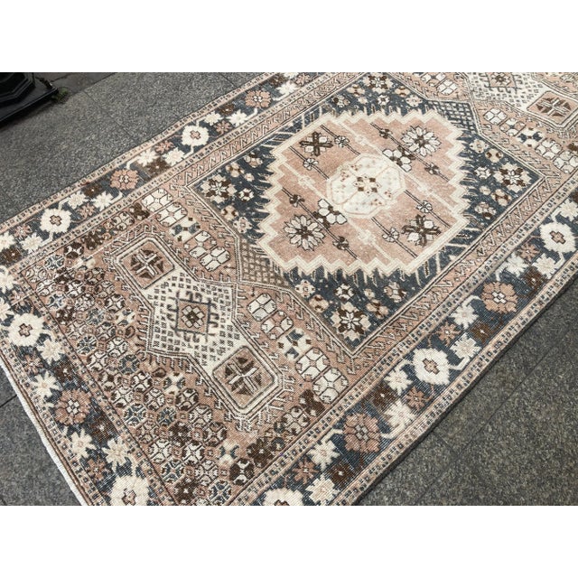 1960s Vintage Oushak Tribal Bohemian Area Rug- 4′ × 7′1″ For Sale - Image 10 of 11