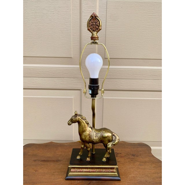 Traditional Horse Lamp With Cranberry Shade For Sale - Image 9 of 10