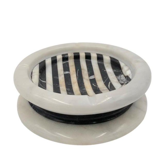 Black and White Marble Inlays Ashtray, 1970s For Sale - Image 14 of 18