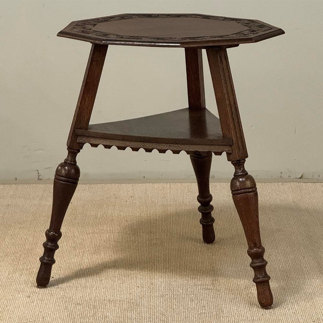 English Antique English Nine Sided Carved Oak Spool Leg Occasional Table For Sale - Image 3 of 17