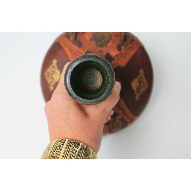 Vintage Nautical Italian Hand Tooled Leather Wrapped Decanter Bottle For Sale - Image 12 of 13