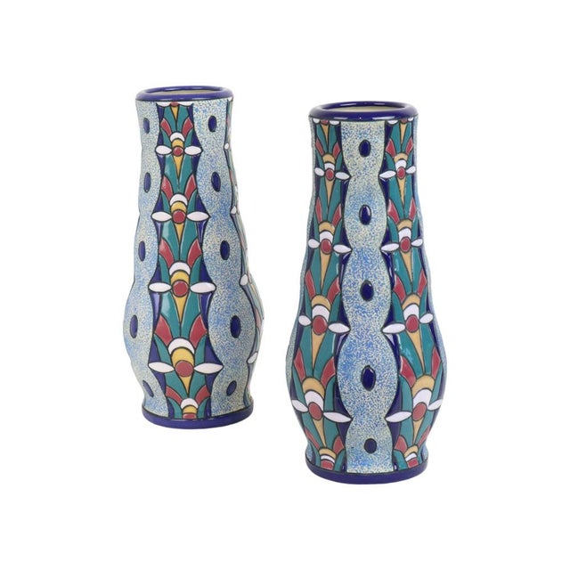 Ceramic Art Deco Ceramic Amphora Vases with Enamel, 1915, Set of 2 For Sale - Image 7 of 11