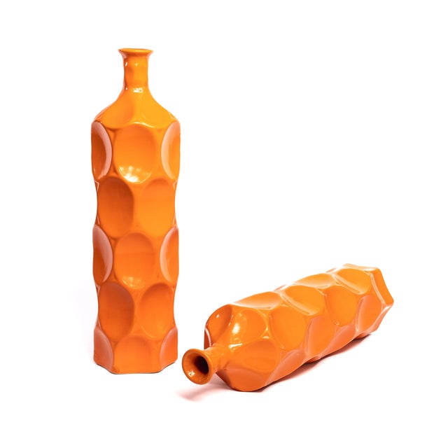 MidCentury Faceted Orange Vases a Pair Chairish