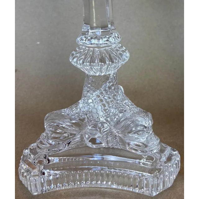 Tiffany and Co. Pair of Tiffany & Co. Heavy Lead Crystal 8.25" Baroque Dolphin Candlesticks For Sale - Image 4 of 4
