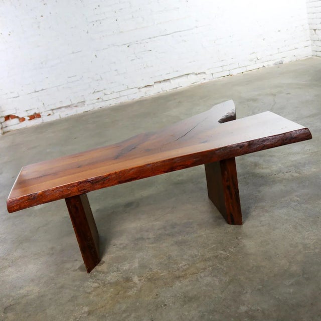 Late 20th Century Live Edge Solid Slab Coffee Table or Bench in the Style of George Nakashima For Sale - Image 5 of 13