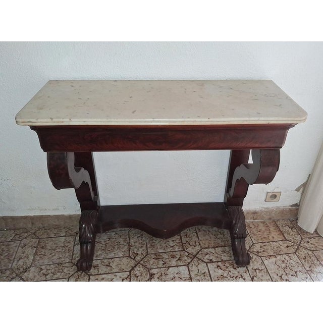 Empire Console in Mahogany and White Marble For Sale - Image 5 of 6