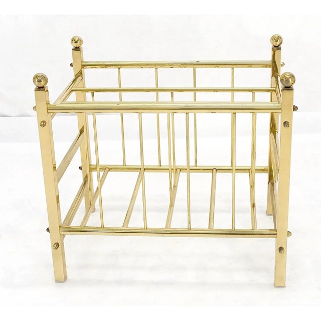 1970s Solid Brass Tube Vintage Mid Century Modern Caddy Magazine Rack Ball Finial For Sale - Image 5 of 12
