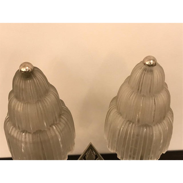 French Art Deco "Waterfall" Table Lamp Signed by Sabino For Sale - Image 10 of 13