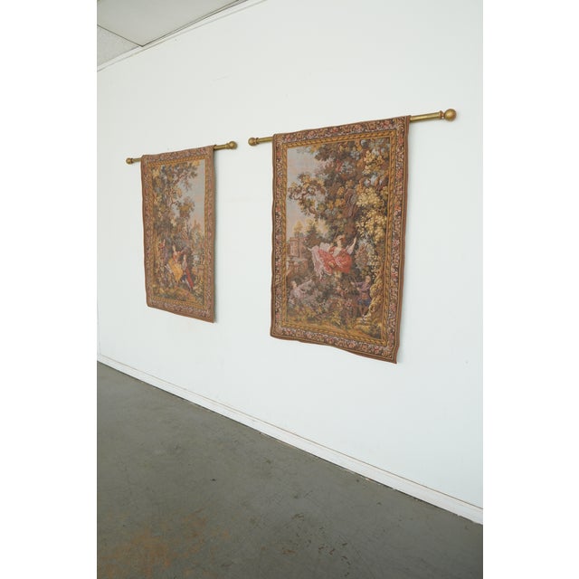 Vintage Les Tapisseries D’Halluin “L’Indiscrétion” & “L’Escarpolette” French Tapestries (Set of 2) For Sale - Image 4 of 14