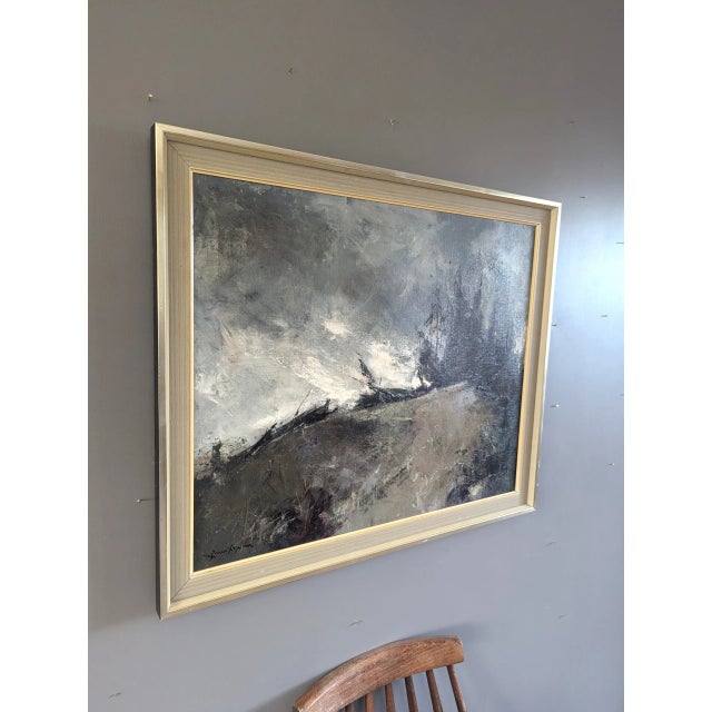 Mid-Century Modern 'Storm's Edge' Vintage Original Swedish Expressive Landscape Oil Painting, Framed For Sale - Image 4 of 10