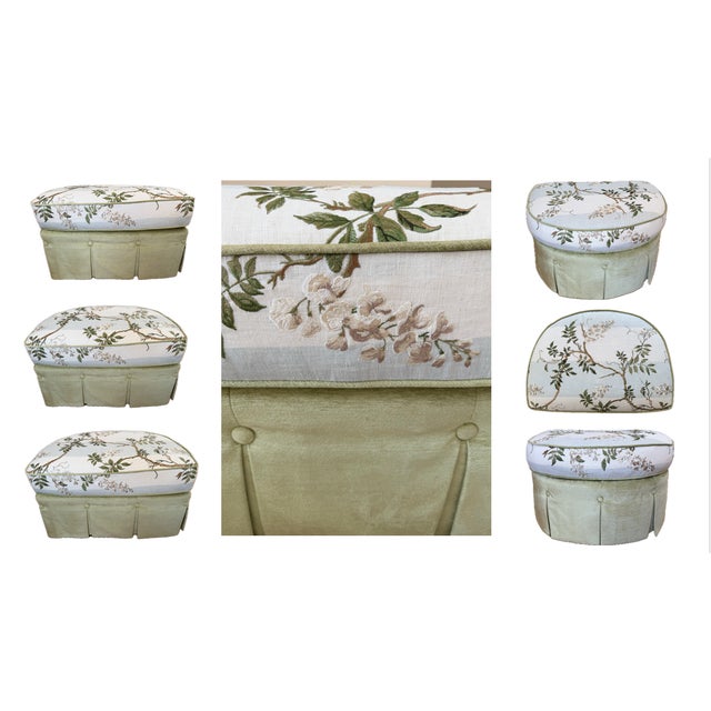 Traditional Custom Kravet Green Chenille Lounge Chair and Ottoman With Colefax and Fowler Heritage Floral For Sale - Image 3 of 18