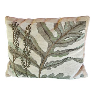 Beautiful Vintage Hand Made Wool and Velvet Needlepoint Pillow With Ferns For Sale