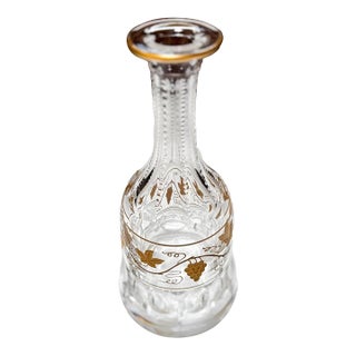 Mid 20th Century Val Saint Lambert Crystal Wine Decanter: Hand-Painted Gold Grapevine, Belgian Barware For Sale