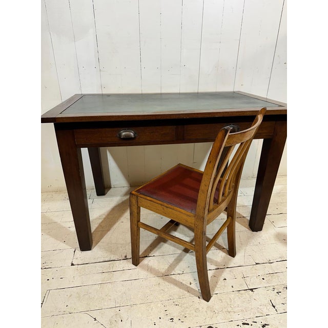Oak Banker's Desk with Drawers, Leather Insert and Chair, 1955, Set of 2 For Sale - Image 10 of 16