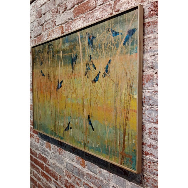 Yellow Dorr Bothwell -Blackbirds Feeding in a Wildlife Wetland Refuge-1957 Oil Painting For Sale - Image 8 of 11