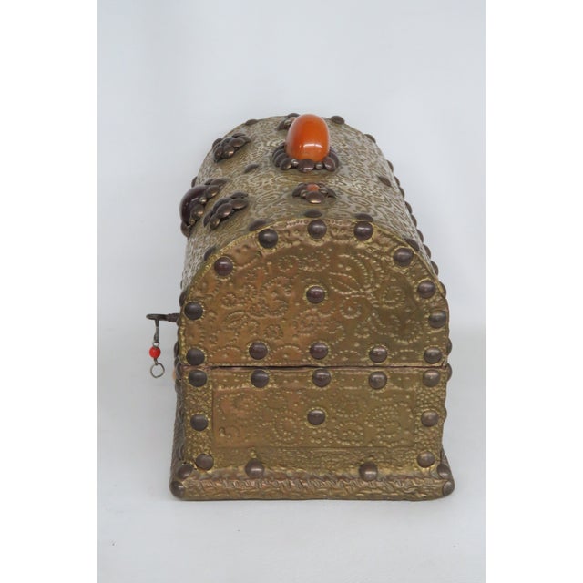 Brass Plated Box Domed Vanity Jewelry Decorative Vintage Chest With Key 4711b For Sale In Miami - Image 6 of 15